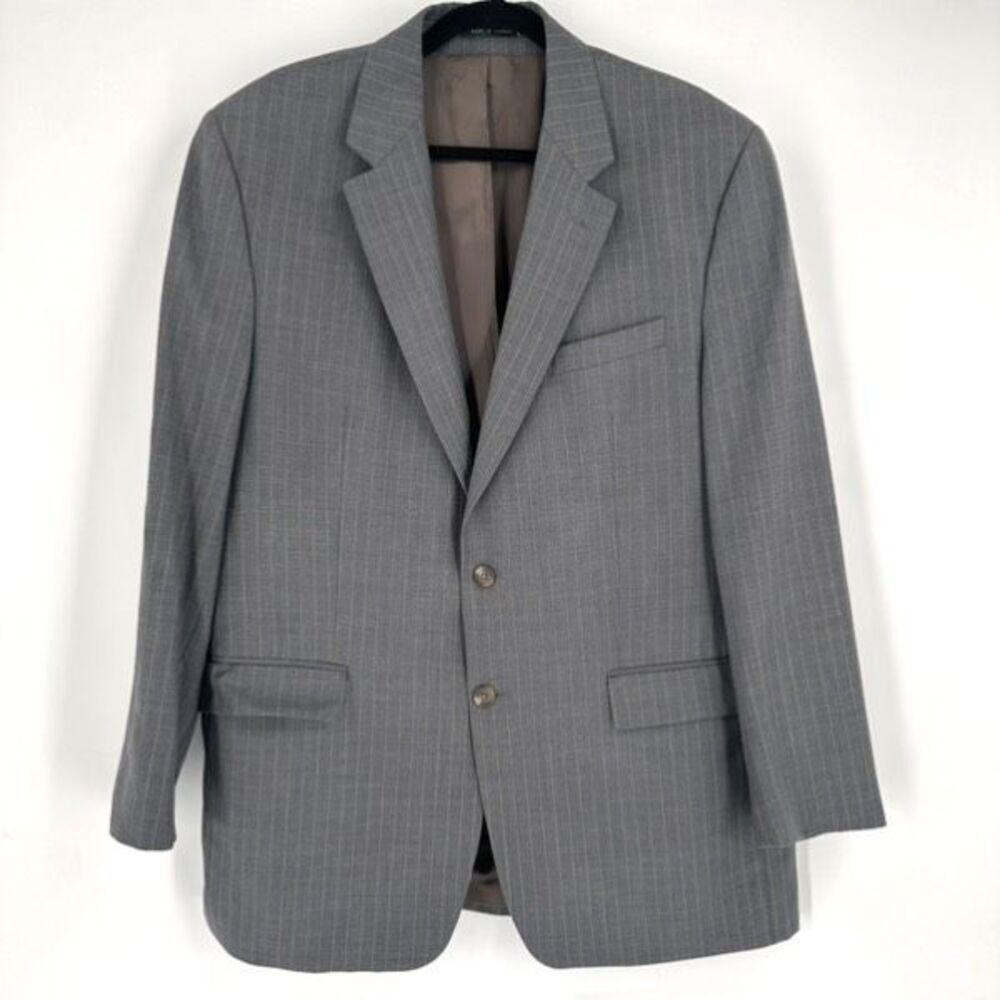 Vintage Ralph Lauren Men’s Double‎ Breasted Blazer Wool Pinstripe Gray Size 44L